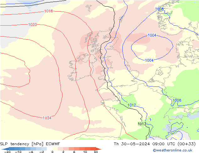 тенденция давления ECMWF чт 30.05.2024 09 UTC