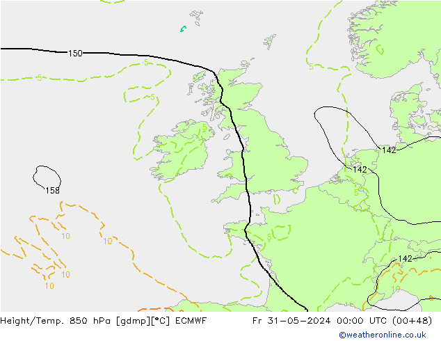 Z500/Regen(+SLP)/Z850 ECMWF vr 31.05.2024 00 UTC