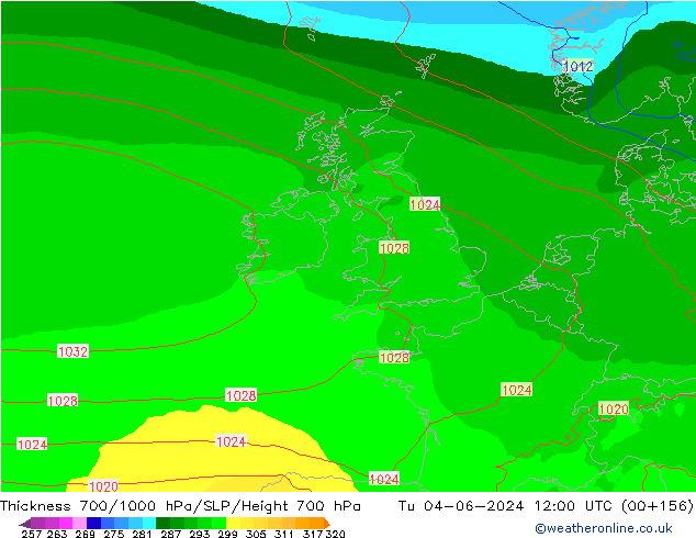 Dikte700-1000 hPa ECMWF di 04.06.2024 12 UTC