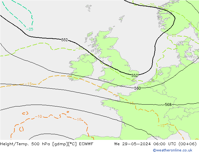 Z500/Yağmur (+YB)/Z850 ECMWF Çar 29.05.2024 06 UTC