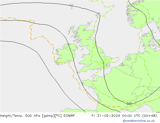 Z500/Regen(+SLP)/Z850 ECMWF vr 31.05.2024 00 UTC