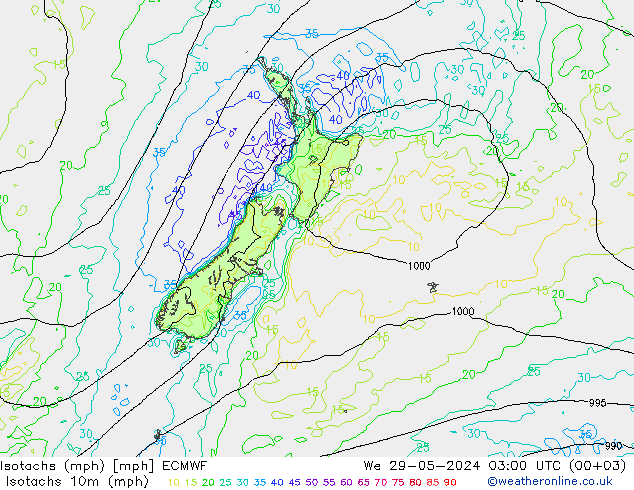 Isotachs (mph) ECMWF We 29.05.2024 03 UTC