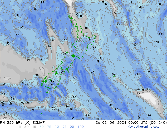 Humedad rel. 850hPa ECMWF sáb 08.06.2024 00 UTC