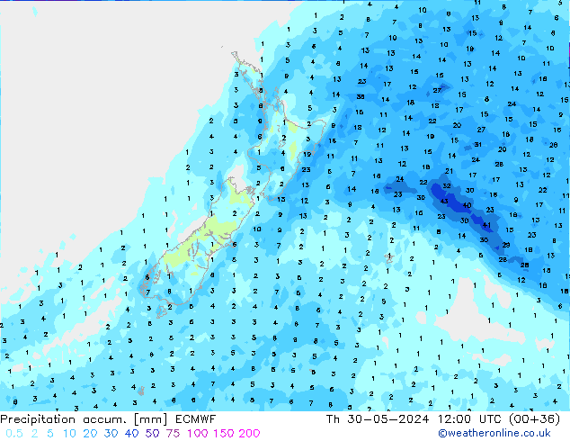 Precipitation accum. ECMWF чт 30.05.2024 12 UTC