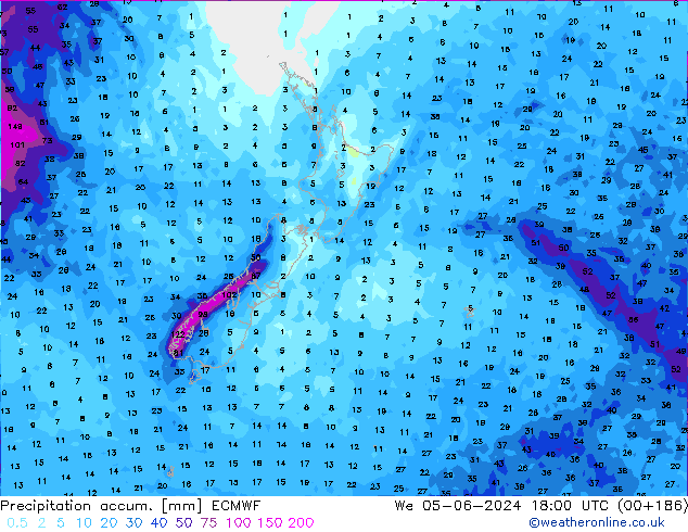 Precipitation accum. ECMWF We 05.06.2024 18 UTC