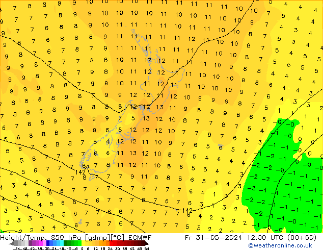 Z500/Rain (+SLP)/Z850 ECMWF Fr 31.05.2024 12 UTC