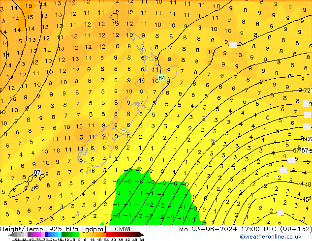 Height/Temp. 925 hPa ECMWF lun 03.06.2024 12 UTC