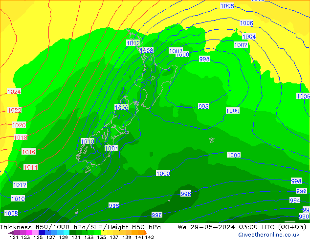 Thck 850-1000 hPa ECMWF We 29.05.2024 03 UTC