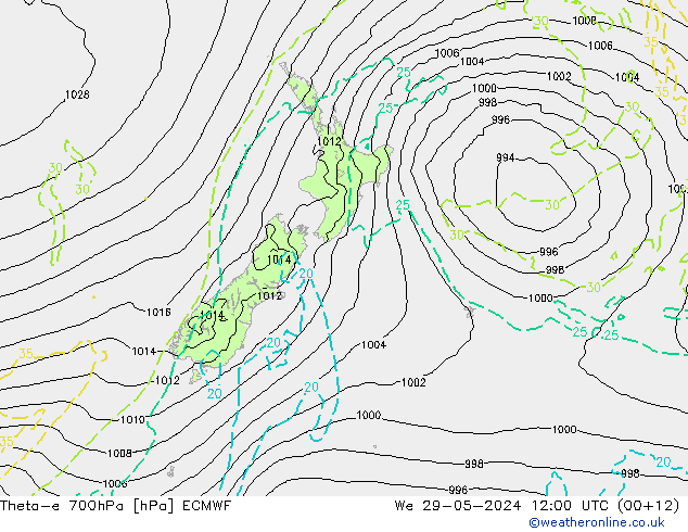 Theta-e 700hPa ECMWF St 29.05.2024 12 UTC