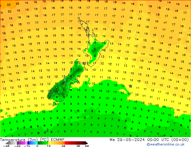 température (2m) ECMWF mer 29.05.2024 00 UTC