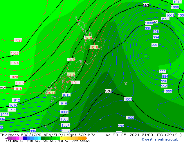 500-1000 hPa Kalınlığı ECMWF Çar 29.05.2024 21 UTC