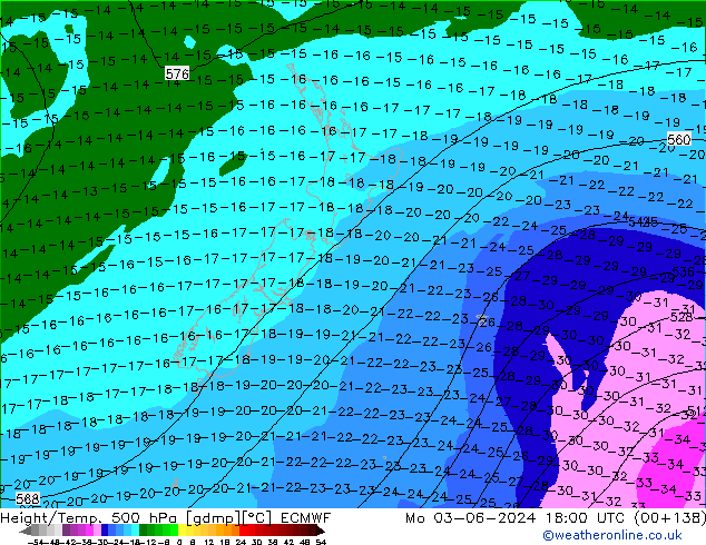 Z500/Rain (+SLP)/Z850 ECMWF Mo 03.06.2024 18 UTC