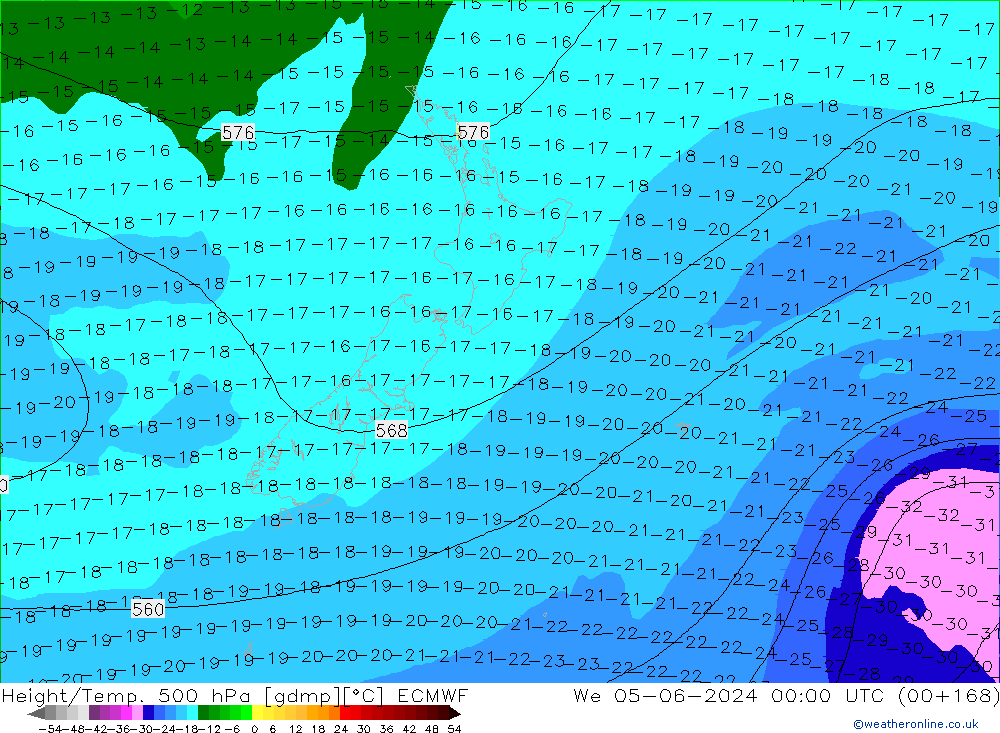 Z500/Rain (+SLP)/Z850 ECMWF mer 05.06.2024 00 UTC