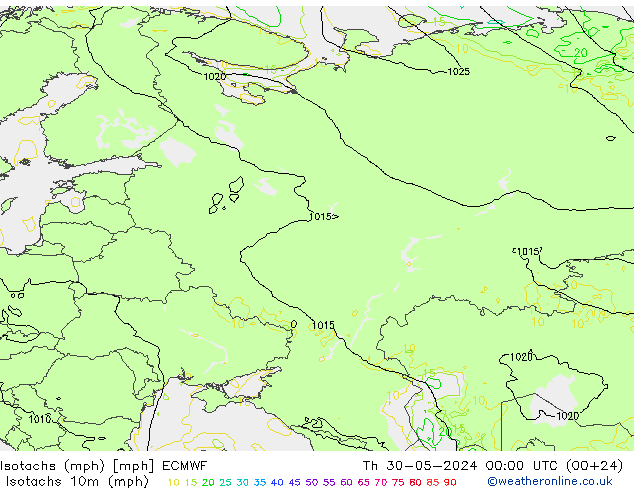 Isotachs (mph) ECMWF Th 30.05.2024 00 UTC