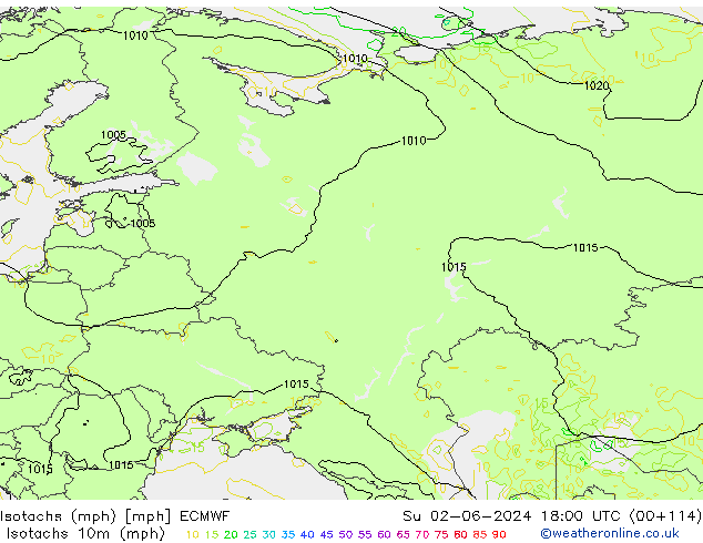 Isotachen (mph) ECMWF zo 02.06.2024 18 UTC