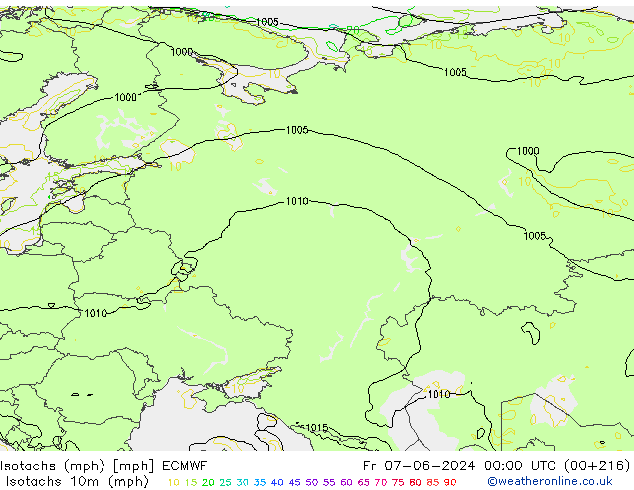 Eşrüzgar Hızları mph ECMWF Cu 07.06.2024 00 UTC