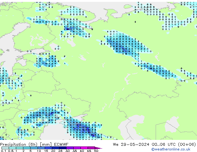 Prec 6h/Wind 10m/950 ECMWF  29.05.2024 06 UTC