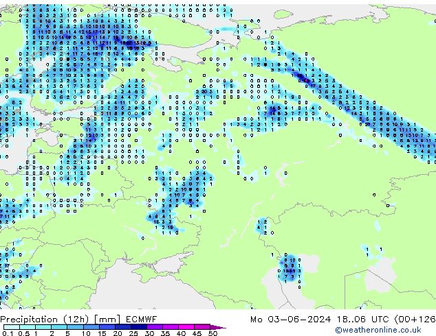 Precipitación (12h) ECMWF lun 03.06.2024 06 UTC