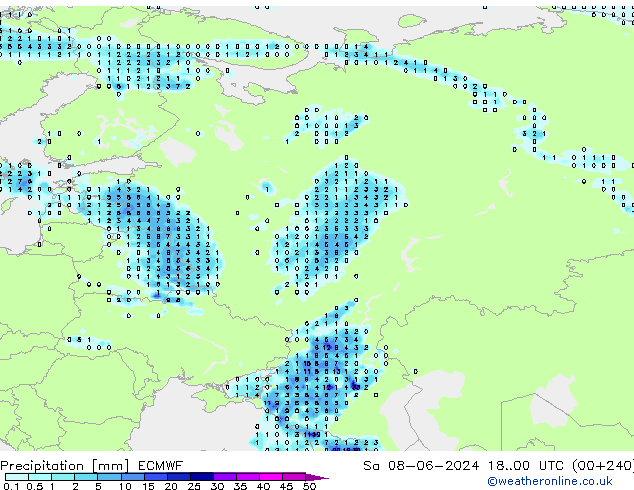 Precipitation ECMWF Sa 08.06.2024 00 UTC