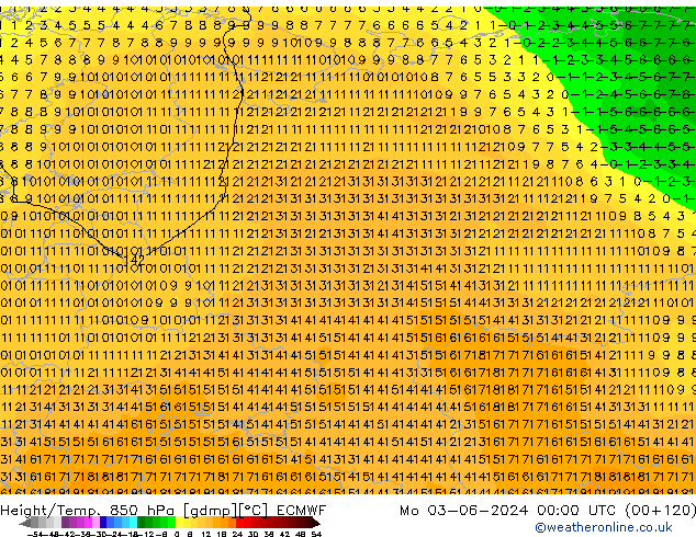 Z500/Rain (+SLP)/Z850 ECMWF lun 03.06.2024 00 UTC