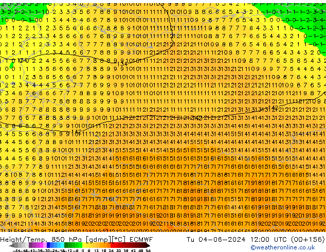 Height/Temp. 850 hPa ECMWF  04.06.2024 12 UTC