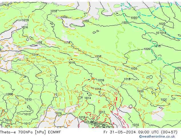 Theta-e 700hPa ECMWF Sex 31.05.2024 09 UTC