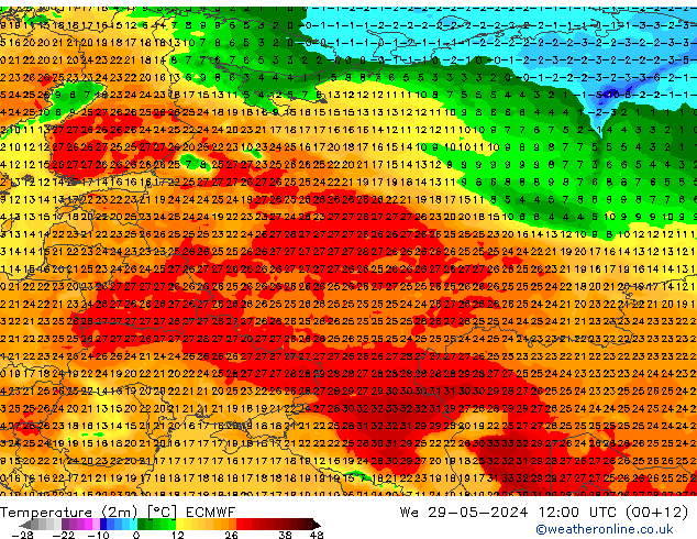 Temperatuurkaart (2m) ECMWF wo 29.05.2024 12 UTC