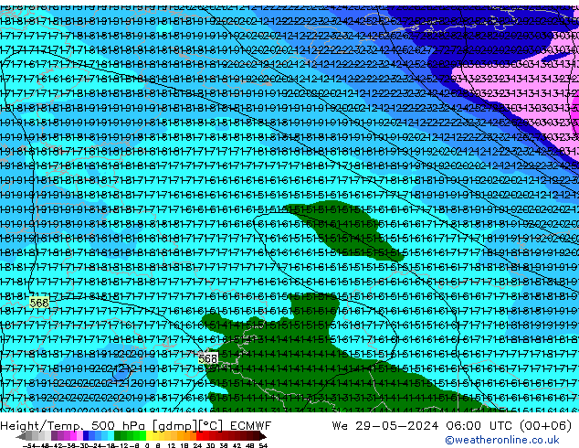 Z500/Rain (+SLP)/Z850 ECMWF We 29.05.2024 06 UTC