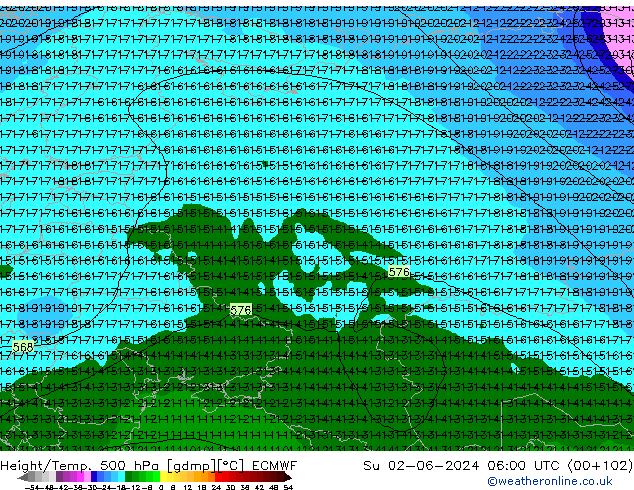 Z500/Rain (+SLP)/Z850 ECMWF Ne 02.06.2024 06 UTC