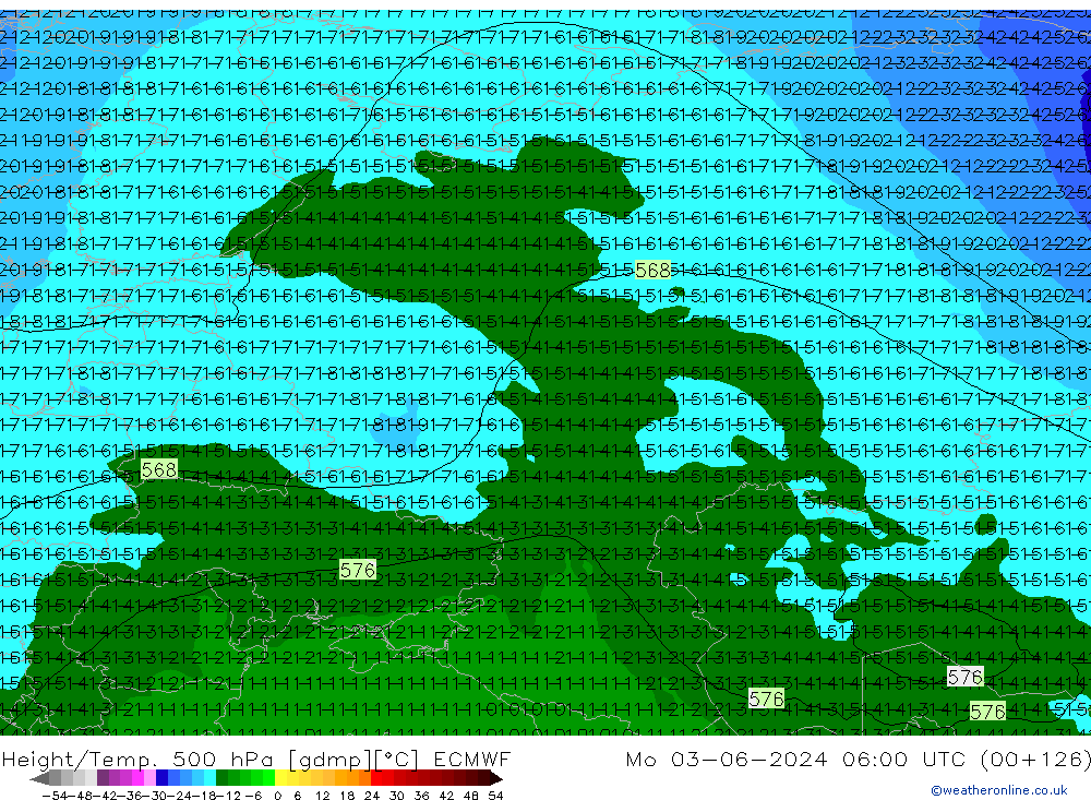 Z500/Rain (+SLP)/Z850 ECMWF пн 03.06.2024 06 UTC