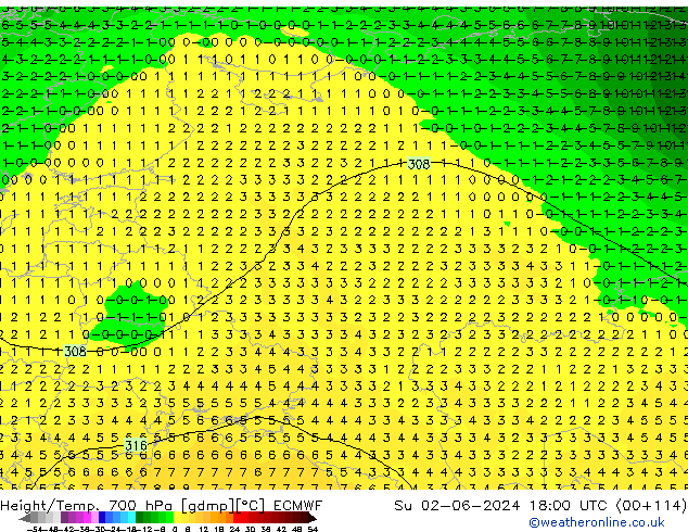 Height/Temp. 700 hPa ECMWF  02.06.2024 18 UTC