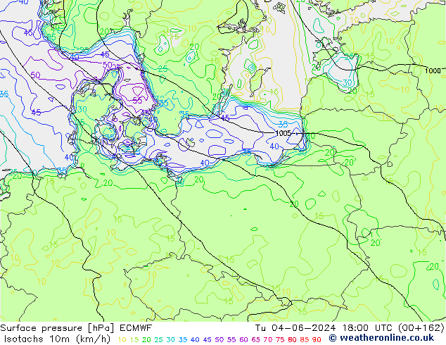 Isotachs (kph) ECMWF mar 04.06.2024 18 UTC