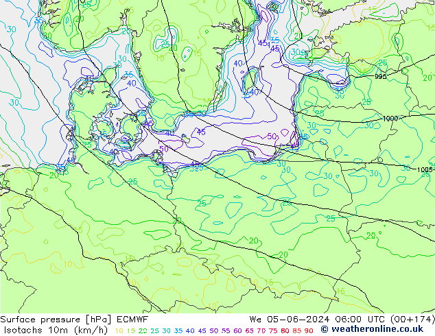 Isotachs (kph) ECMWF ср 05.06.2024 06 UTC