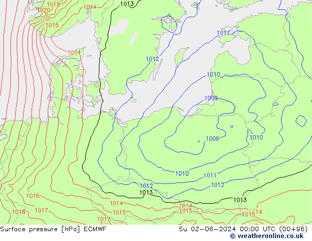 Surface pressure ECMWF Su 02.06.2024 00 UTC