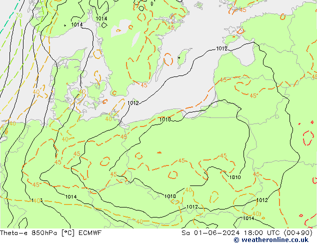 Theta-e 850hPa ECMWF sab 01.06.2024 18 UTC