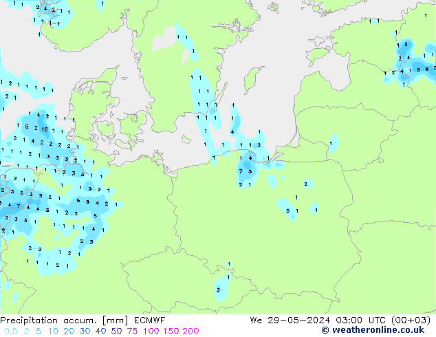 Precipitation accum. ECMWF St 29.05.2024 03 UTC