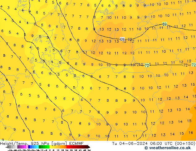 Height/Temp. 925 hPa ECMWF  04.06.2024 06 UTC