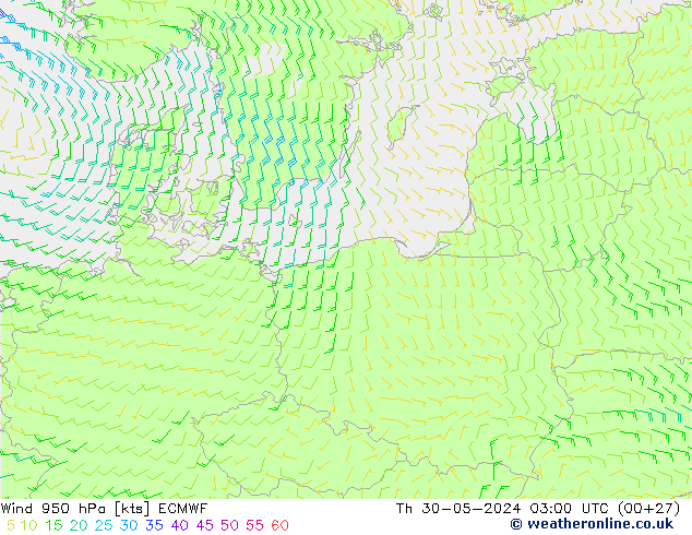 Wind 950 hPa ECMWF Th 30.05.2024 03 UTC