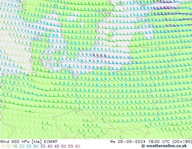 Wind 950 hPa ECMWF St 05.06.2024 18 UTC