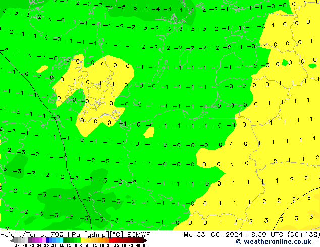 Height/Temp. 700 hPa ECMWF Mo 03.06.2024 18 UTC