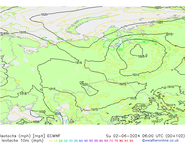 Isotachs (mph) ECMWF  02.06.2024 06 UTC