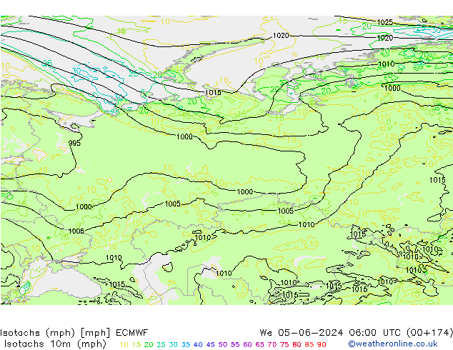 Isotachs (mph) ECMWF We 05.06.2024 06 UTC