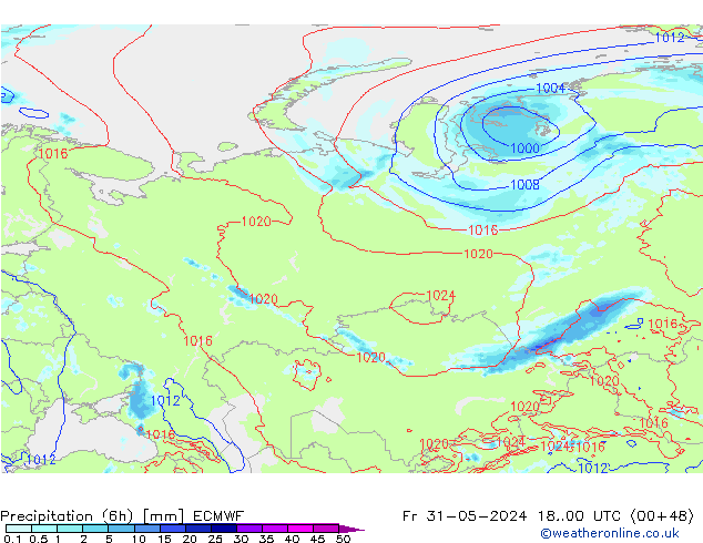 Z500/Rain (+SLP)/Z850 ECMWF Fr 31.05.2024 00 UTC