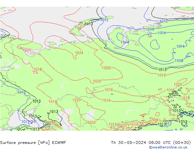 Luchtdruk (Grond) ECMWF do 30.05.2024 06 UTC