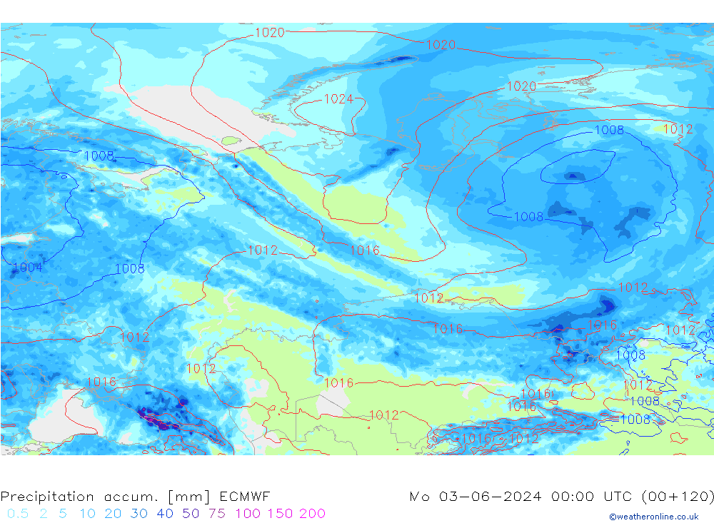 Precipitation accum. ECMWF пн 03.06.2024 00 UTC