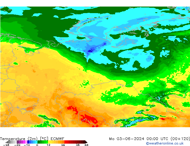 Temperature (2m) ECMWF Mo 03.06.2024 00 UTC