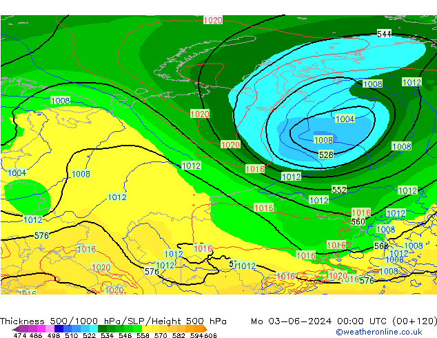 Dikte 500-1000hPa ECMWF ma 03.06.2024 00 UTC