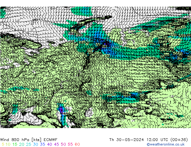 Wind 850 hPa ECMWF do 30.05.2024 12 UTC