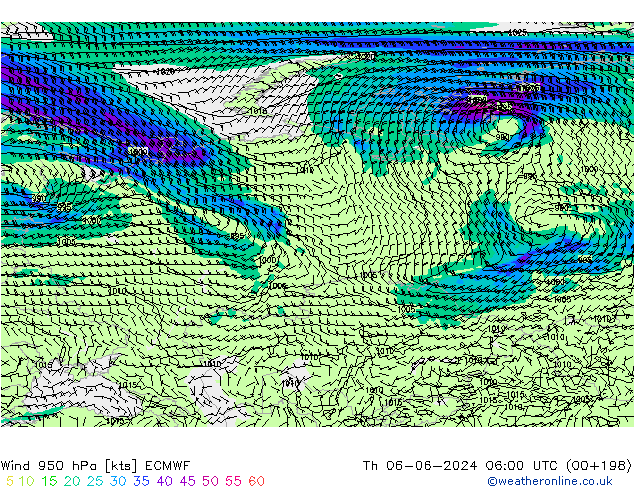 Wind 950 hPa ECMWF Th 06.06.2024 06 UTC