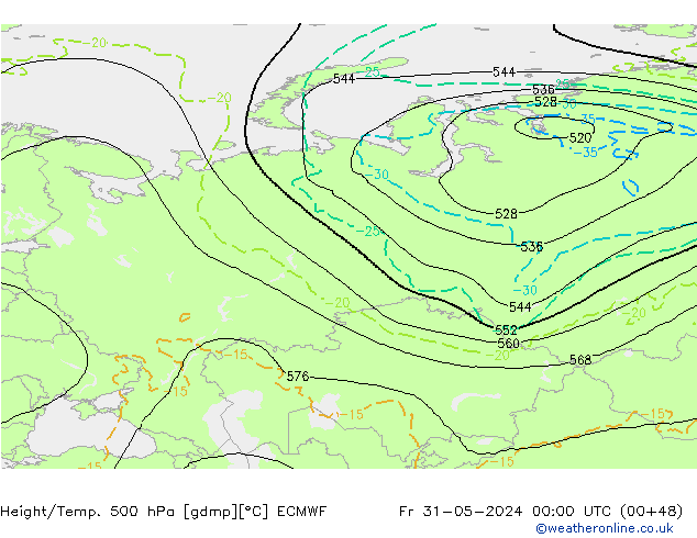 Z500/Rain (+SLP)/Z850 ECMWF Fr 31.05.2024 00 UTC